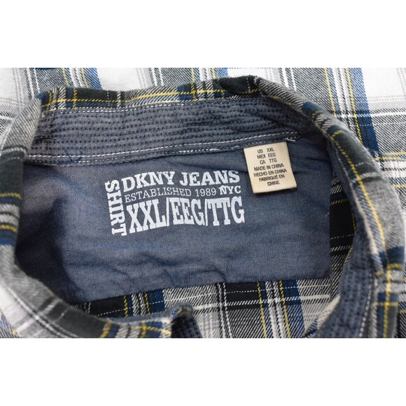 DKNY JEANS Men’s Flannel Button Down Casual Shirt 2XL Roll Up Long Sleeves Gray - Picture 8 of 12
